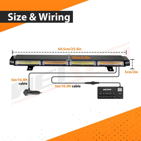 Magnetic Roof Top Emergency Strobe Light Bar for 2015 - 2024 F150 - F550, Amber/White COB LED - WeiSen - 70105008