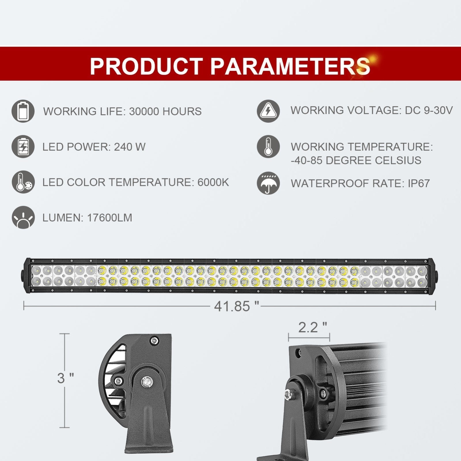 Off Road SUV Pickup ATV UTV 42" 240W Straight Spot Flood Combo LED Light Bar - Weisen