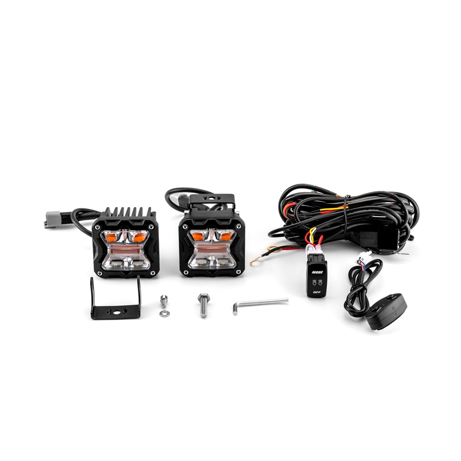 Pickups Trucks UTV SUV White & Amber Spot Beam & DRL BackLight 3" LED Strobe Light Pods W/ DT Wiring Harness Kit - Weisen