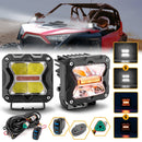 Pickups Trucks UTV SUV White & Amber Spot Beam & DRL BackLight 3" LED Strobe Light Pods W/ DT Wiring Harness Kit - WeiSen - 70201007