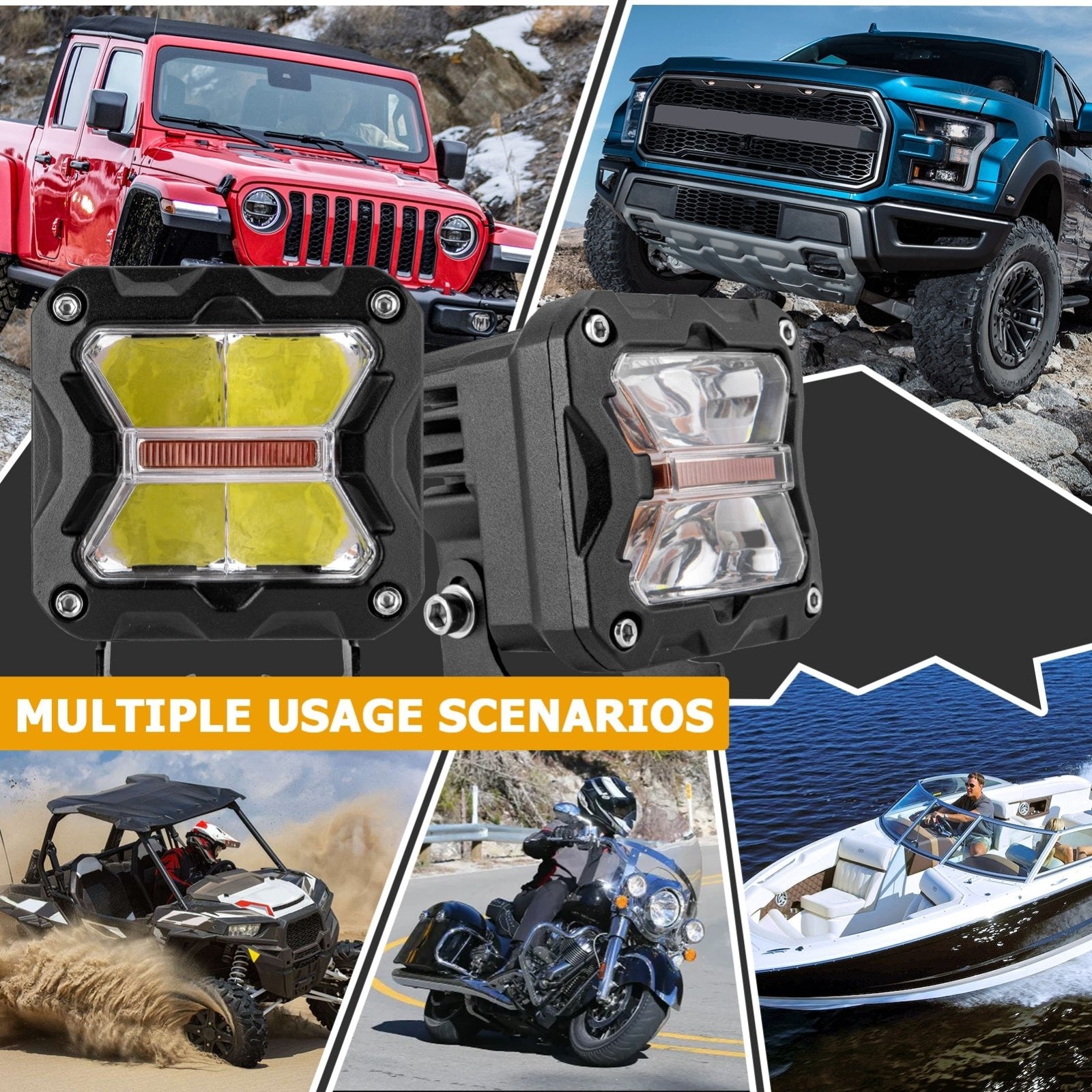 Pickups Trucks UTV SUV White & Amber Spot Beam & DRL BackLight 3" LED Strobe Light Pods W/ DT Wiring Harness Kit - Weisen