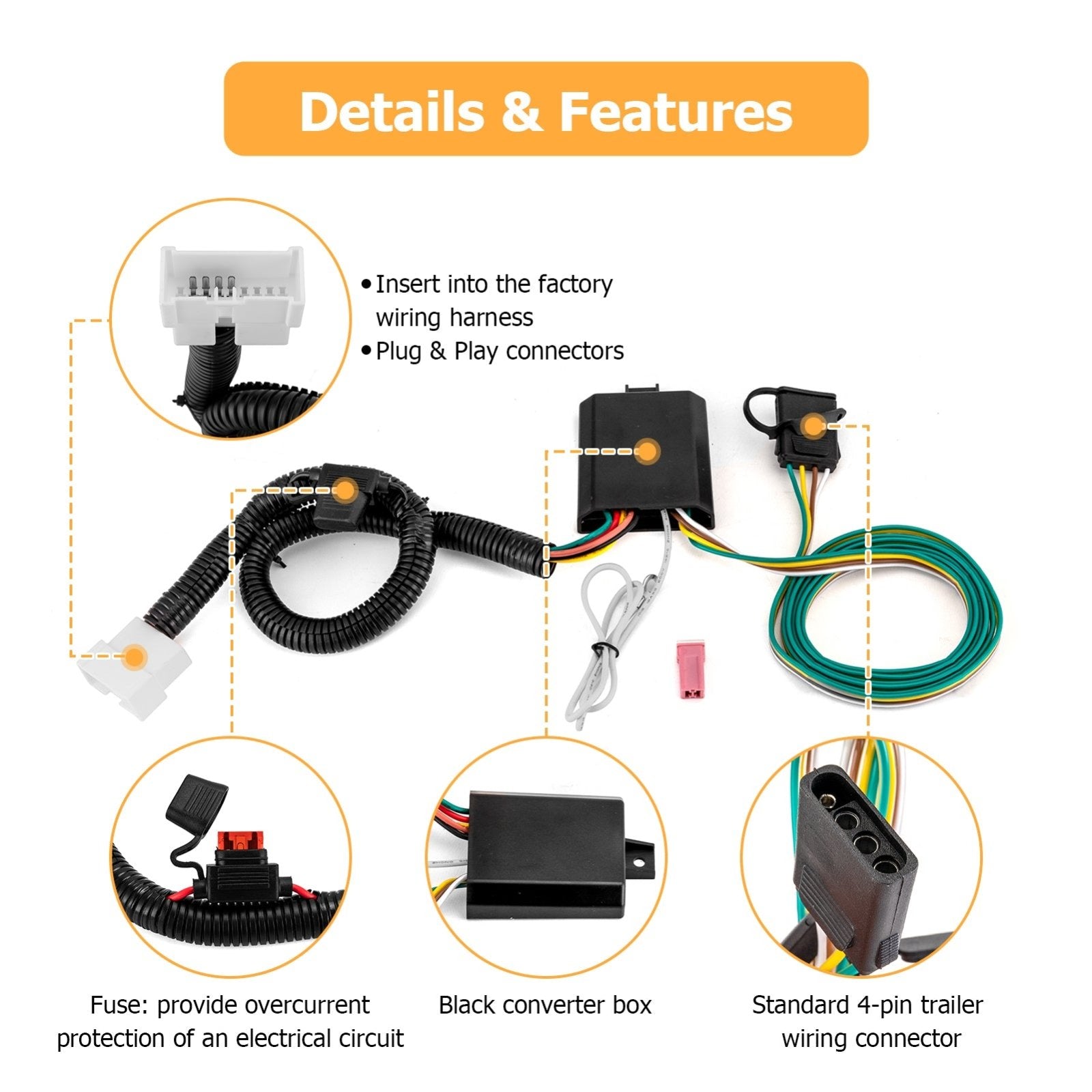 Plug&Play 4 - Pin Trailer Wiring Harness for 2016 - 2022 3rd Gen Honda Pilot & 2019 - 2024 3rd Gen Honda Passport - Weisen