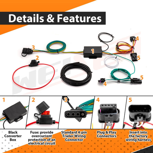 Plug&Play 4 - Pin Trailer Wiring Harness Kit for 2017 - 2023 Tesla Model 3 & 2020 - 2023 Tesla Model Y - WeiSen - 70206080