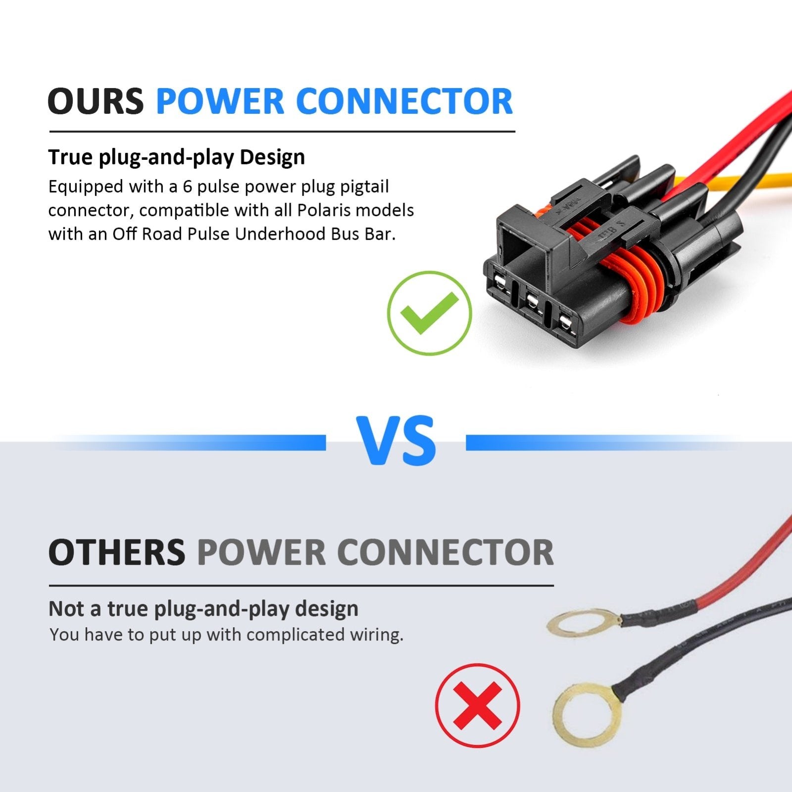 Polaris 3 Lead 14AWG & 18AWG Wiring Harness Kit with Pulse Power Bar Plug Connector for LED Lights - Weisen