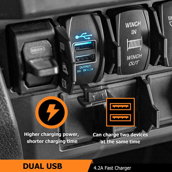 Polaris Dual USB 4.2A Fast Charger with Pulse Power Bar Plug Connector Rocker Style Switch Fuse - WeiSen - 80206018