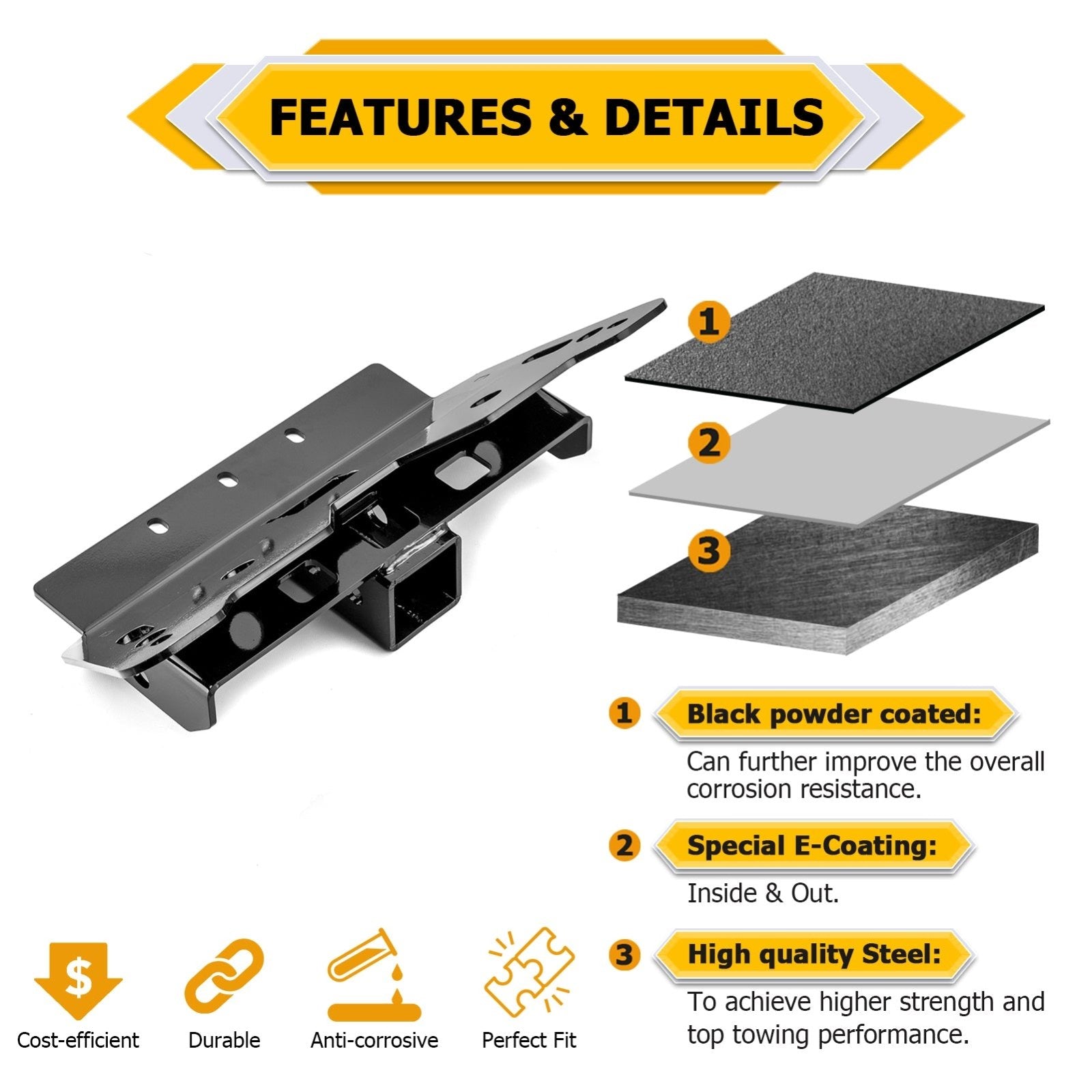 Polaris Full - Size/MidSize Ranger 500 570 800 Front Lower Adjustable Trailer Hitch Ball Mount Receiver Kit - Weisen