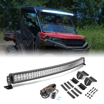 Polaris Ranger 1000/900/570 Fullsize Pro - fit Cage Roof 50" Curved LED Light Bar Kit - WeiSen - 80101016+70202010+80206007