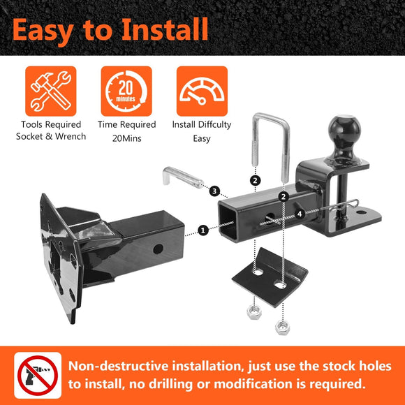 Polaris Ranger 1000/Crew/Premium/Northstar/Kinetic UTV Front Receiver Hitch Kit w/ 2 - Inch Trailer Hitch 3 - in - 1 Ball Mount 5/8" Lock Pin Tightener - WeiSen - 8010701203