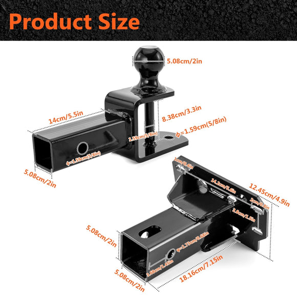 Polaris Ranger 1000/Crew/Premium/Northstar/Kinetic UTV Front Receiver Hitch Kit w/ 2 - Inch Trailer Hitch 3 - in - 1 Ball Mount 5/8" Lock Pin Tightener - WeiSen - 8010701203