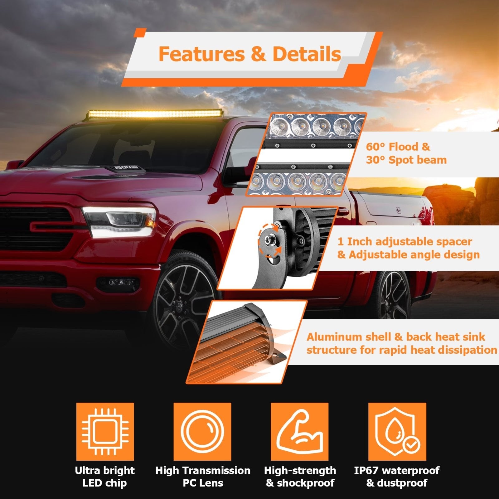 Polaris Ranger 570/900/1000 Fullsize Roof Amber/White Strobe 52