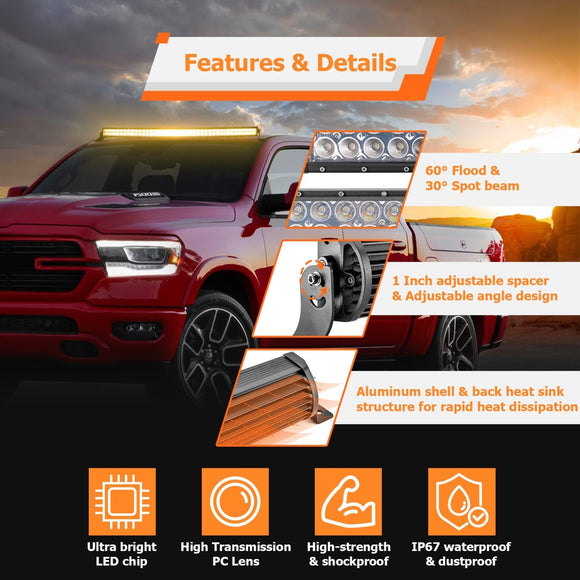 Polaris Ranger 570/900/1000 Fullsize Spot Flood Amber White Strobe 52" Curved 300w LED Light Bar - WeiSen - 80101013+70202021