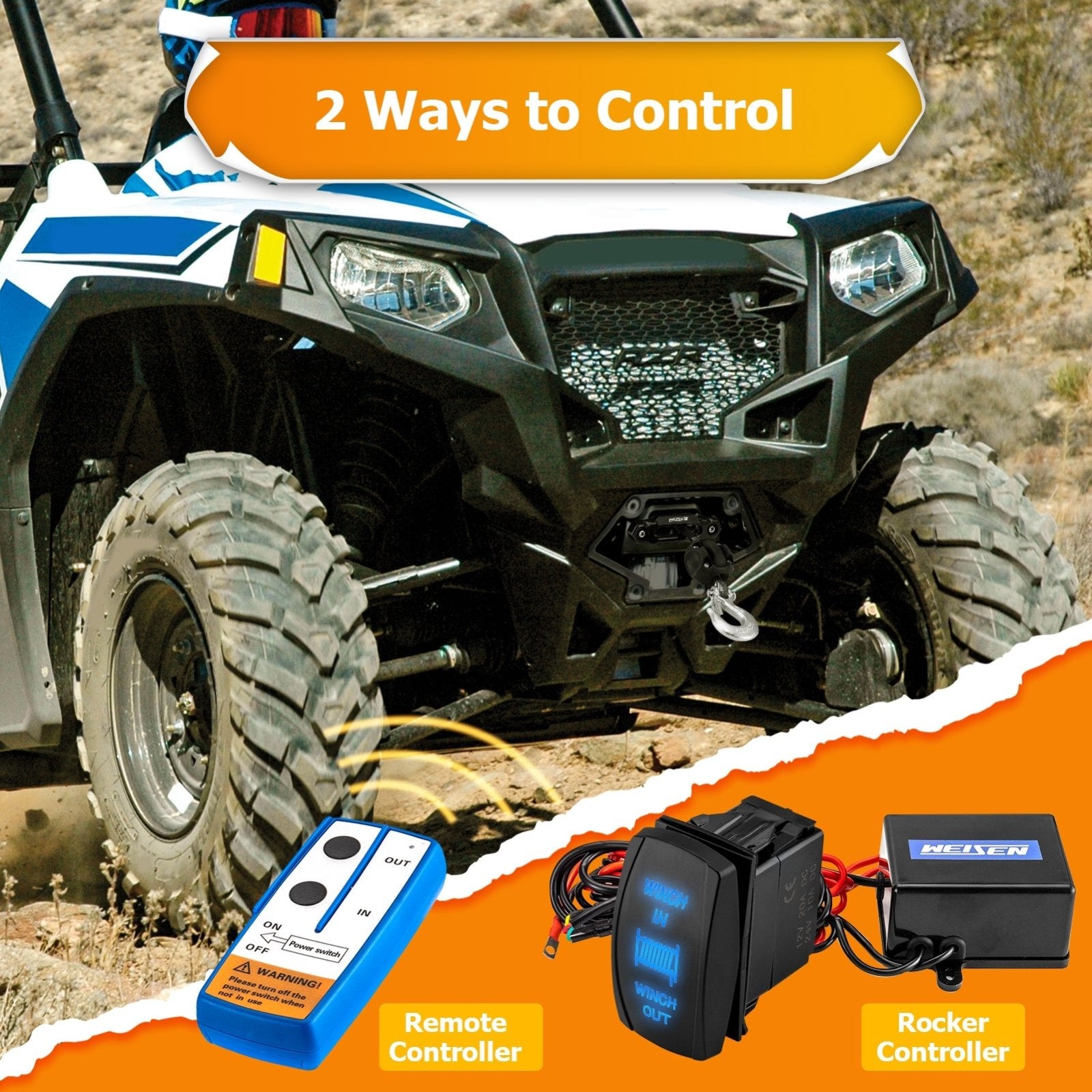 Polaris RZR 570/800/4 800/S 800 Wireless Remote Control 4500lb 12V Electric Winch Kit - Weisen