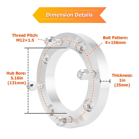 Polaris RZR 900 XP1000 Ranger 1000 XP 2Pcs UTV ATV 6061 Aluminum 1.0 Inch Wheel Spacer Adapter - WeiSen - 80403005