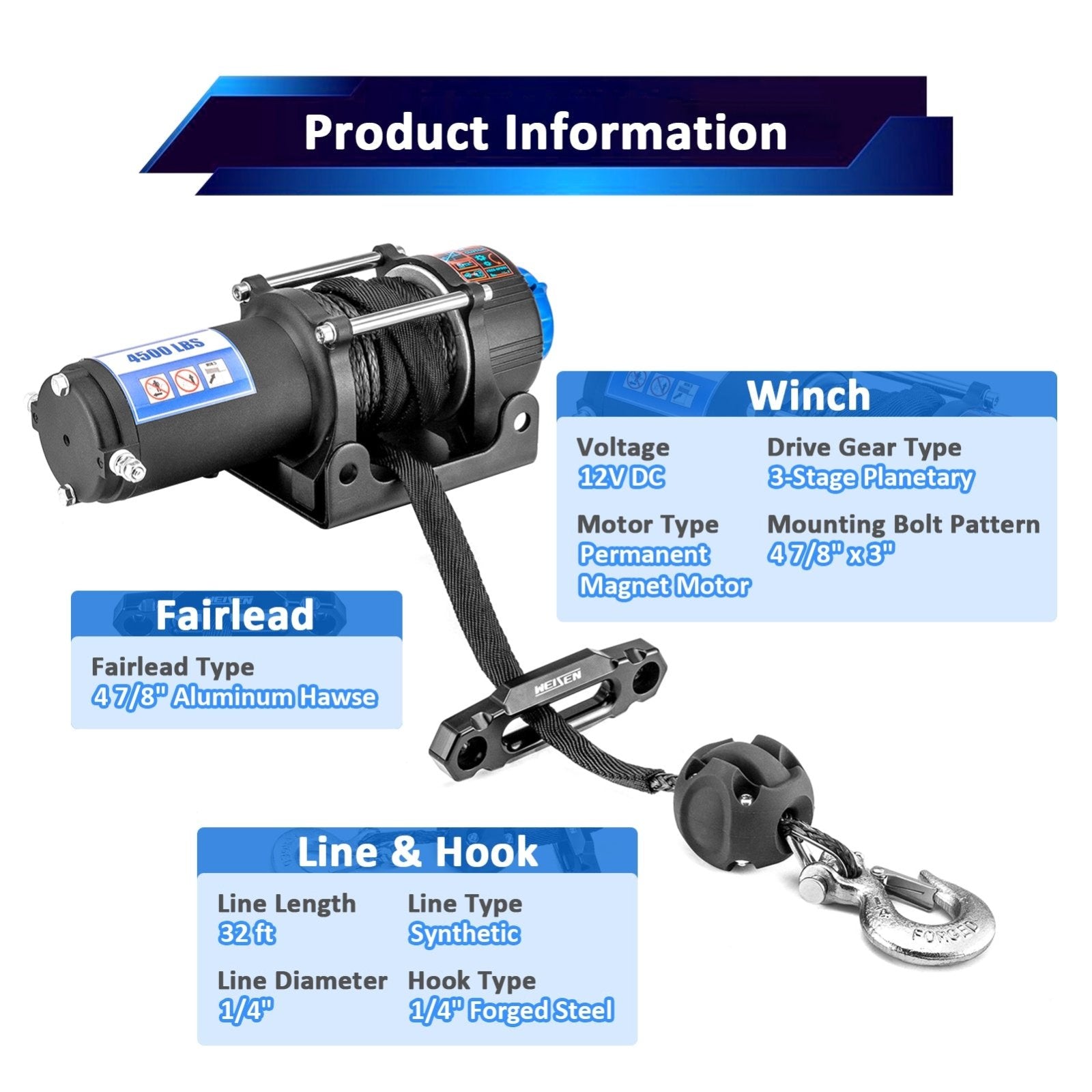 Polaris RZR 900/1000/XP Turbo General 1000 UTV ATV 4500lb 12V Electric Winch Kit - Weisen