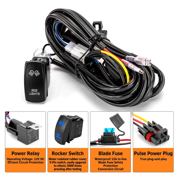 Polaris RZR General Ranger Wiring Harness Kit with Pulse Power Bar Plug Connector for LED Pods Fog Auxiliary Work Light - WeiSen - 80206031