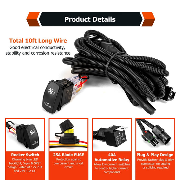 Plug & Play Fan Override Wiring Harness Kit for Polaris ATV UTV Pulse Power Strip, Bus Bar - WeiSen - 80206033