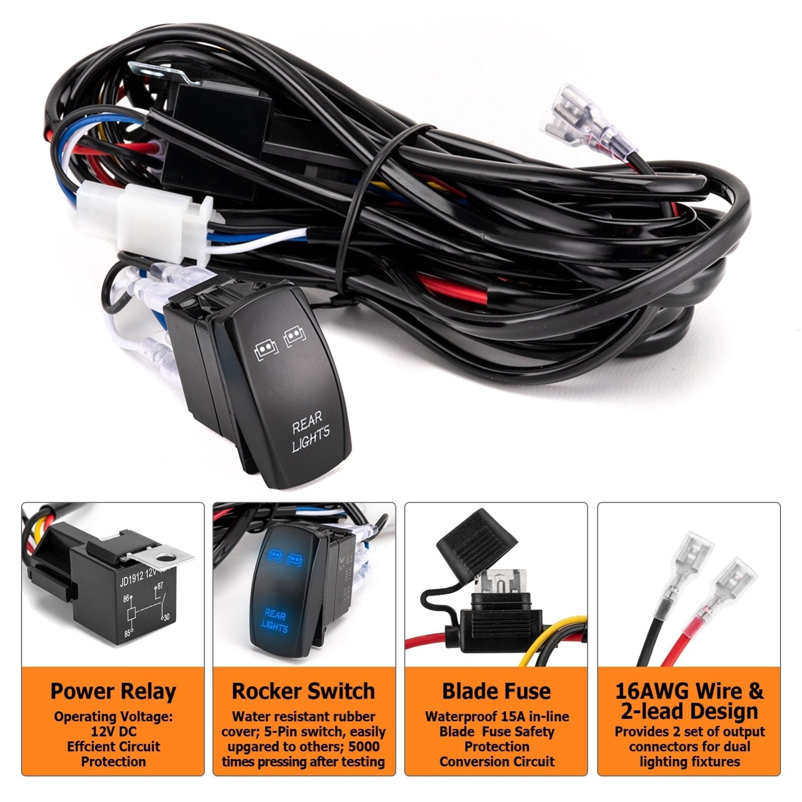 Polaris RZR Ranger General Can Am Maverick R/R Max UTV Key On Rear Light Wiring Harness Kit - Weisen