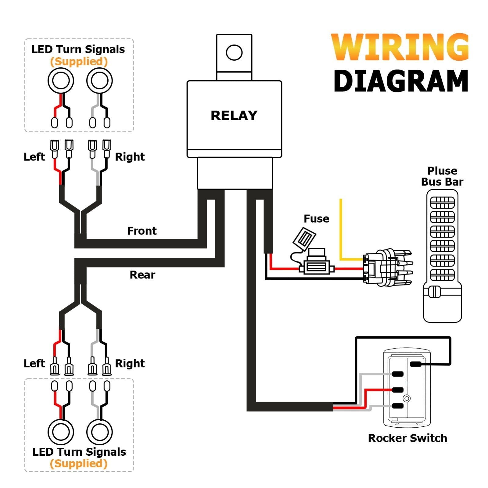 Polaris RZR/ Rranger 8 Amber Red LED Turn Signal Kit w/ Pulse Power Bar Plug Connector - Weisen