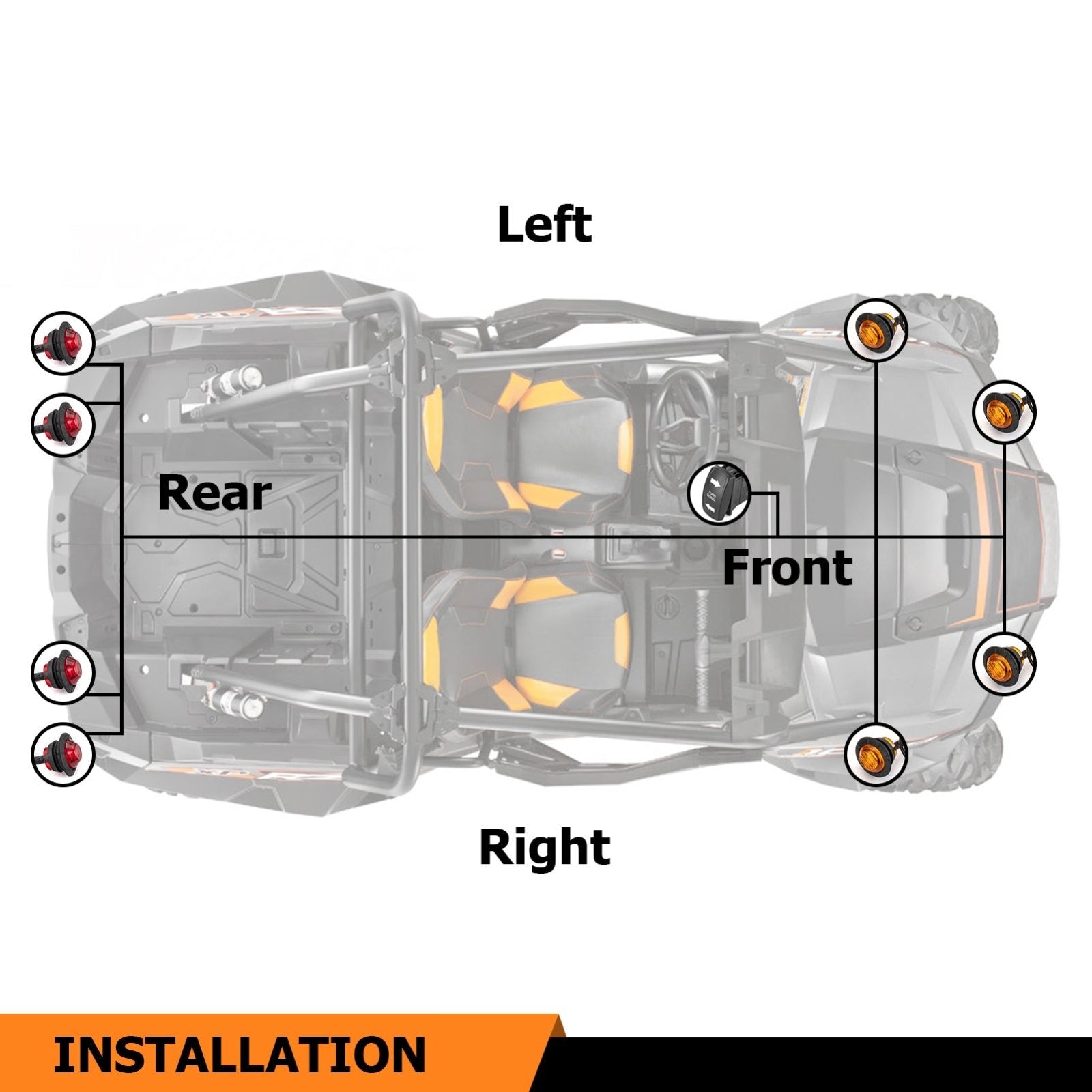 Polaris RZR/ Rranger 8 Amber Red LED Turn Signal Kit w/ Pulse Power Bar Plug Connector - Weisen