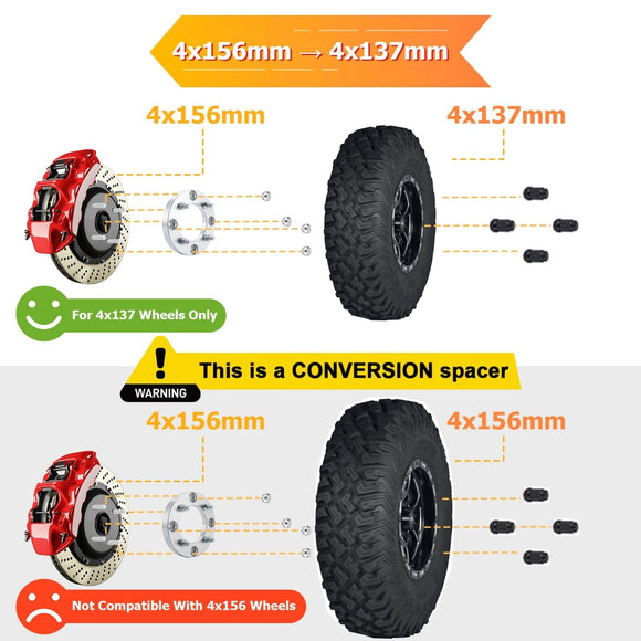 Polaris Yamaha Kawasaki 2Pcs 1.0" 1.25" Wheel Spacers 4x156 to 4x137 | 6061 - T6 Forged Aluminum - WeiSen - 80403021