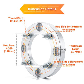 Polaris Yamaha Kawasaki 2Pcs 1.0" 1.25" Wheel Spacers 4x156 to 4x137 | 6061 - T6 Forged Aluminum - WeiSen - 80403021