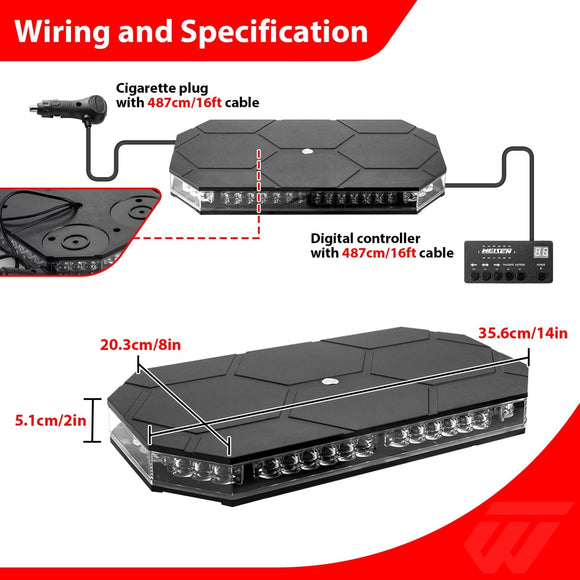 Roof Top Emergency Strobe Light Bar & Magnetic Mounting Bracket Kit for 2019-2024 Dodge Ram 1500 Classic / Dodge Ram 2500-5500 - WeiSen - 70105012
