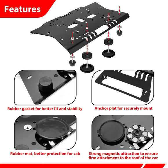 Roof Top Emergency Strobe Light Bar & Magnetic Mounting Bracket Kit for 2020-2025 Chevy 1500-3500 Work Cab/GMC 1500-3500 Work Cab Non Spoiler - WeiSen - 70105010