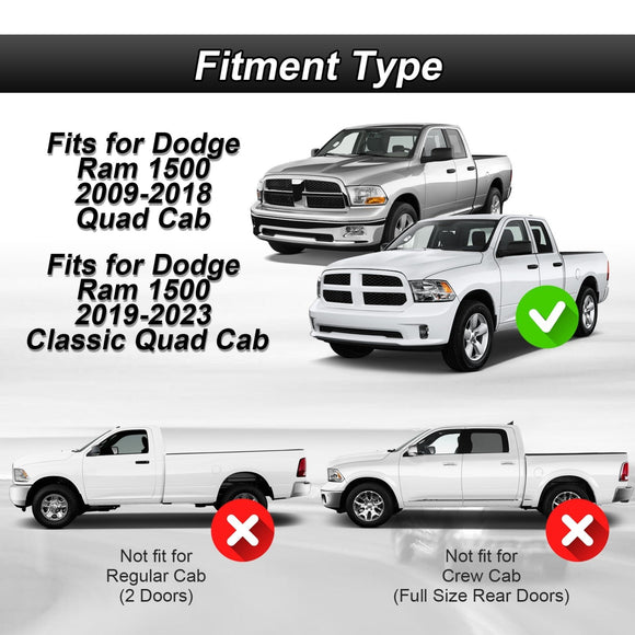 Running Boards Side Steps Rail Nerf Bars for 2009 - 2018 Dodge RAM 1500 Quad Cab & 2019 - 2023 Dodge RAM 1500 Classic Quad Cab 4door - WeiSen - JTB - 005