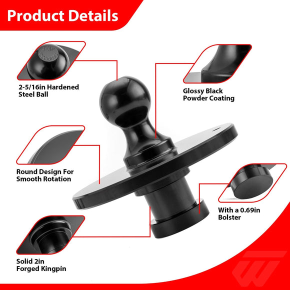 Steel 30000 lbs Gooseneck Ball King Pin Adapter Universal for Off - Road Truck ATV UTV SUV - WeiSen - 70304040