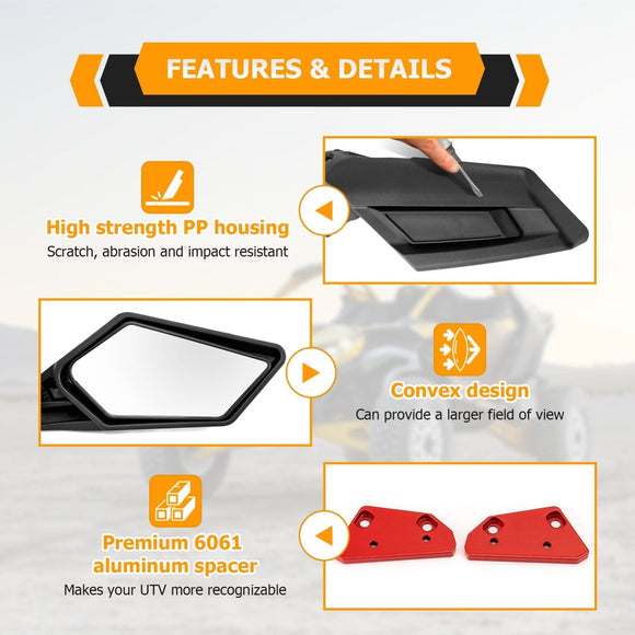 Tempered Glass Racing Side Rear View Mirrors Fit 2024 - 2025 Can Am Maverick R/R Max All Models - WeiSen - 80301048