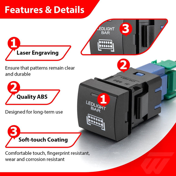 Toyota Land Cruiser/Corolla/Tacoma/Tundra/Yaris LED Lights Push Button Switch - WeiSen - 70204043