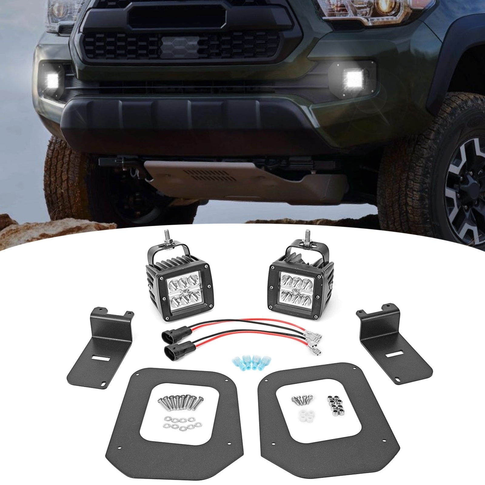 Toyota Tacoma Front Bumper Foglamp Mounting Brackets with 2Pcs 3 Inch 18W LED Fog Lights - Weisen