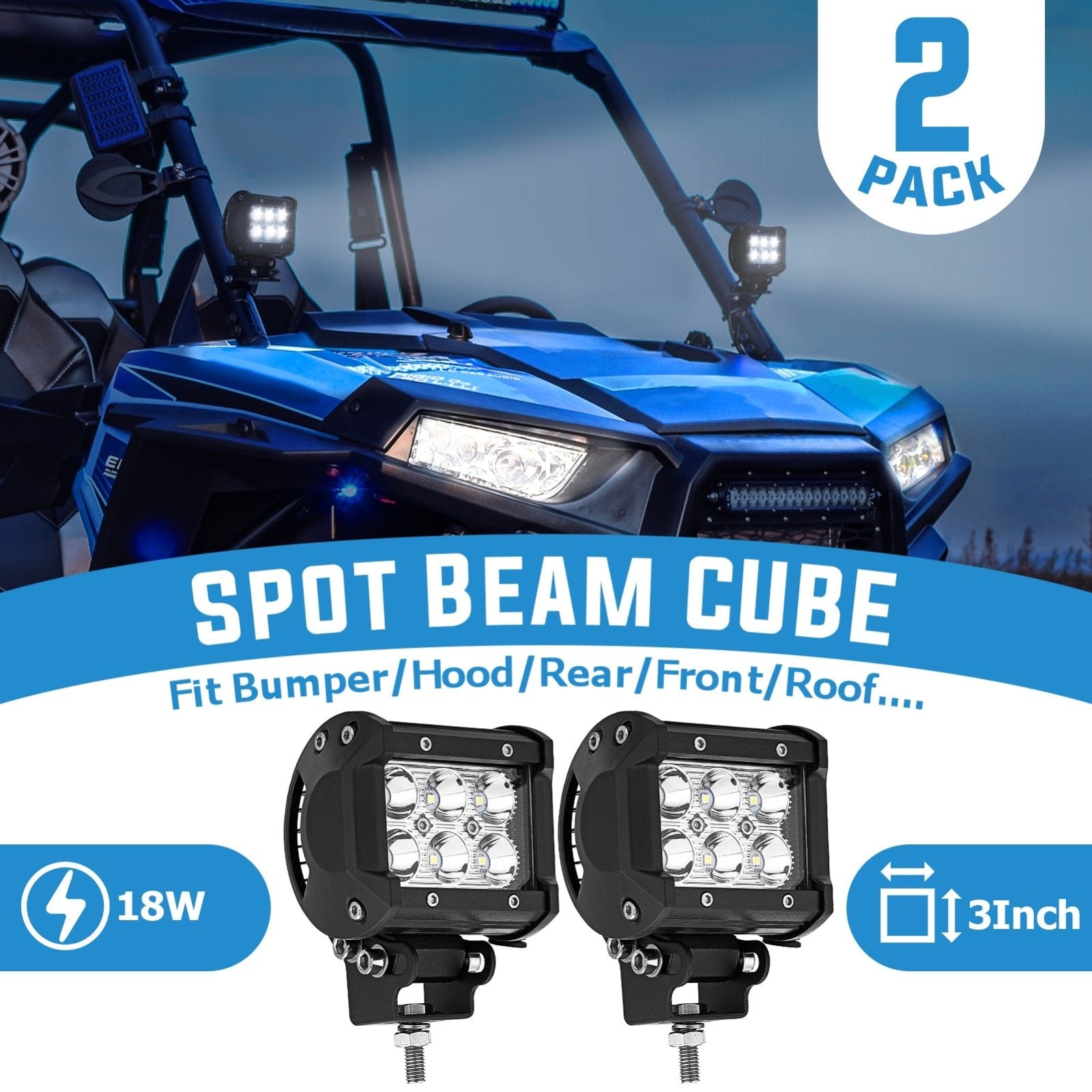 Universal Off - road ATV/UTV/Golf Cart 3" 18W LED Fog Lights Work Light Pods - WeiSen - 70201005