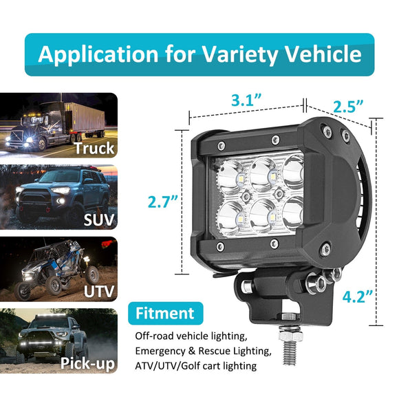Universal Off - road ATV/UTV/Golf Cart 3" 18W LED Fog Lights Work Light Pods - WeiSen - 70201005