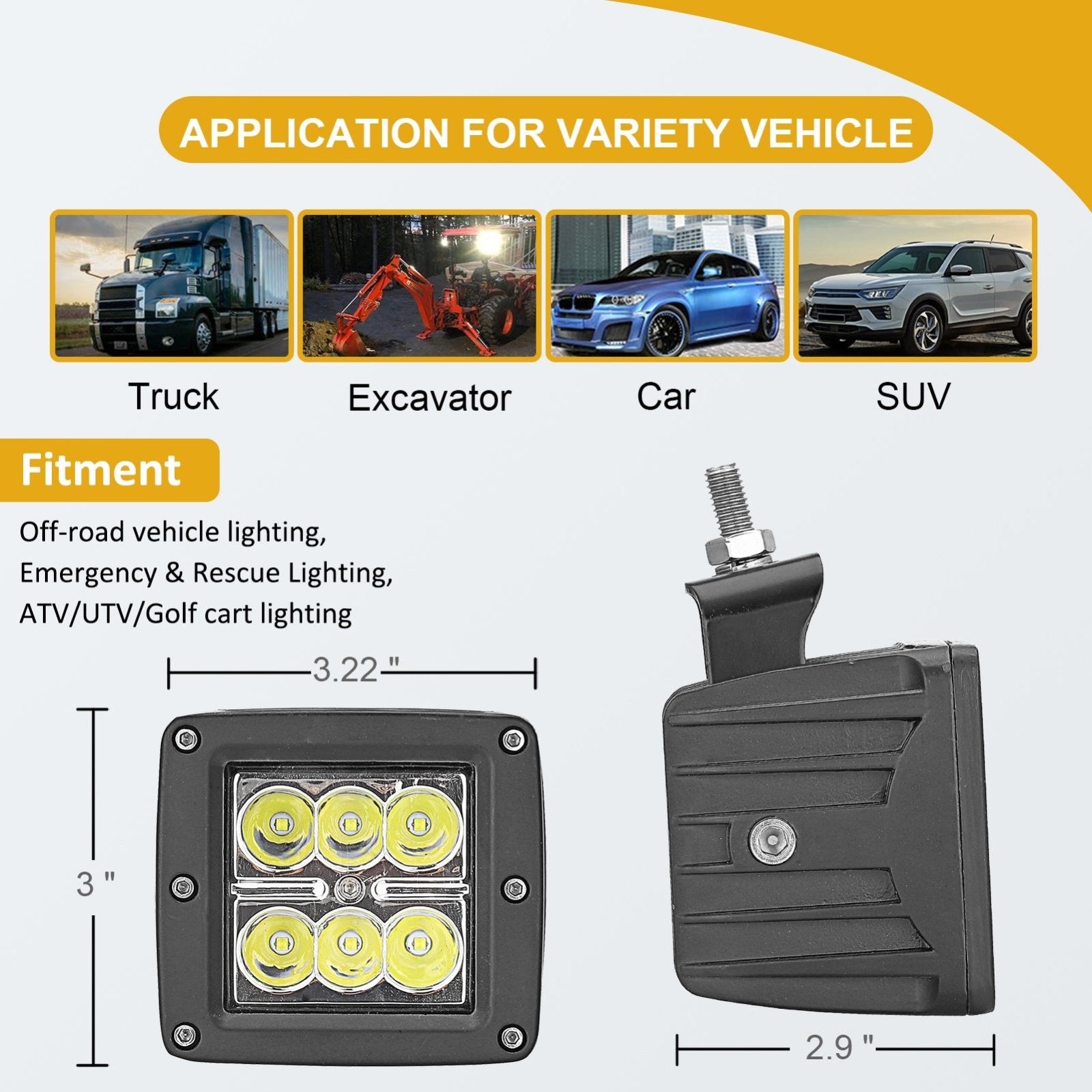 Universal Off-road ATV/UTV/Golf Cart 3" 24W LED Work Light Pods Fog Lights - Weisen