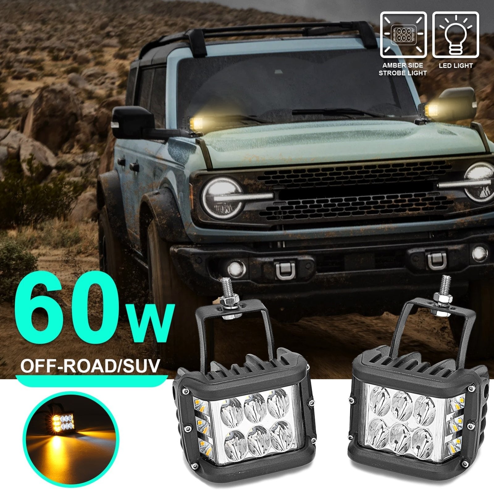 Universal Off-road ATV/UTV/Golf Cart 4" 60W LED Fog Lights Work Light Pods - Weisen