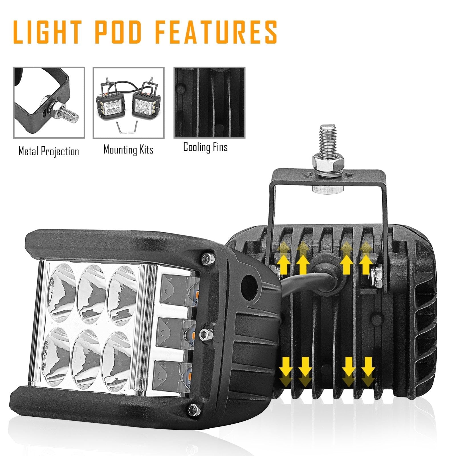 Universal Off-road ATV/UTV/Golf Cart 4" 60W LED Fog Lights Work Light Pods - Weisen