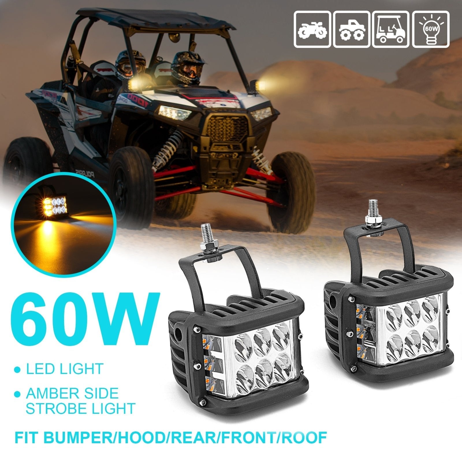 Universal Off-road ATV/UTV/Golf Cart 4" 60W LED Fog Lights Work Light Pods - Weisen