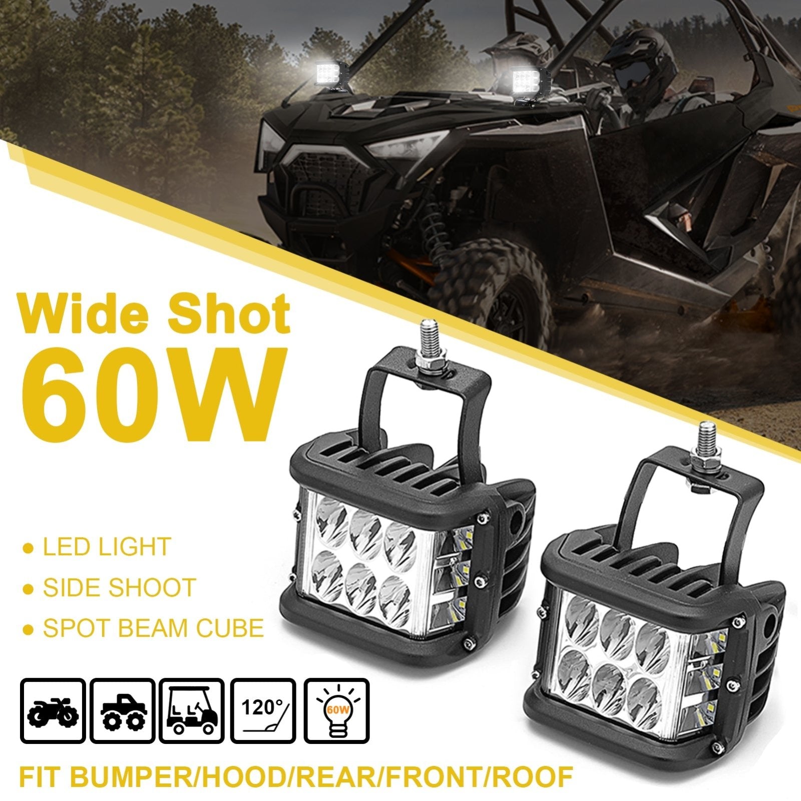 Universal Off-road ATV/UTV/Golf Cart 4" 60W LED Work Light Pods Fog Lights - Weisen