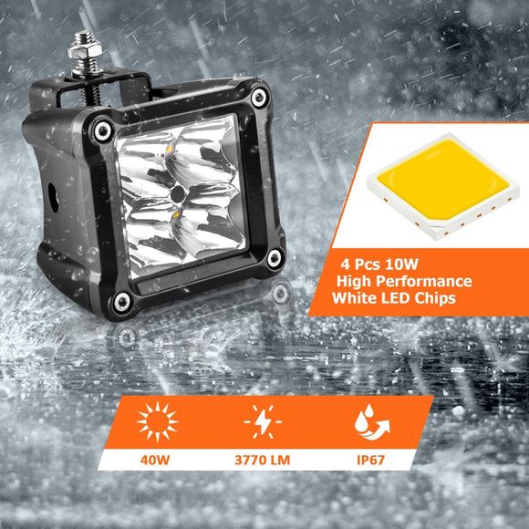 Universal Off - Road Trucks SUVs Jeeps UTV 30° Spot Beam IP67 3" 40W LED Light Pods - Weisen