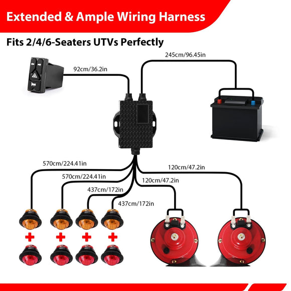 Universal UTV SxS Turn Signal and Horn Kit, 4 Amber & 4 Red LED Lights with 4 - Button Switch - WeiSen - 80206037