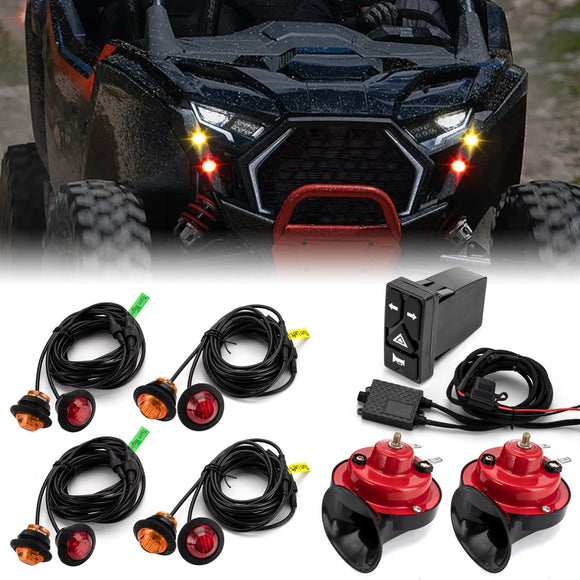 Universal UTV SxS Turn Signal and Horn Kit, 4 Amber & 4 Red LED Lights with 4 - Button Switch - WeiSen - 80206037