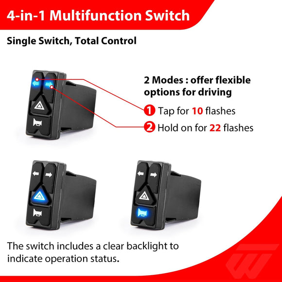 Universal UTV SxS Turn Signal and Horn Kit, 4 Amber & 4 Red LED Lights with 4 - Button Switch - WeiSen - 80206037
