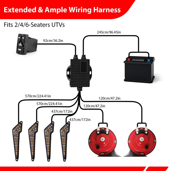 Universal UTV Turn Signal and Horn Kit for Polaris RZR/Ranger, Can - Am Maverick X3/Defender, SxS, Golf Carts - WeiSen - 80202007