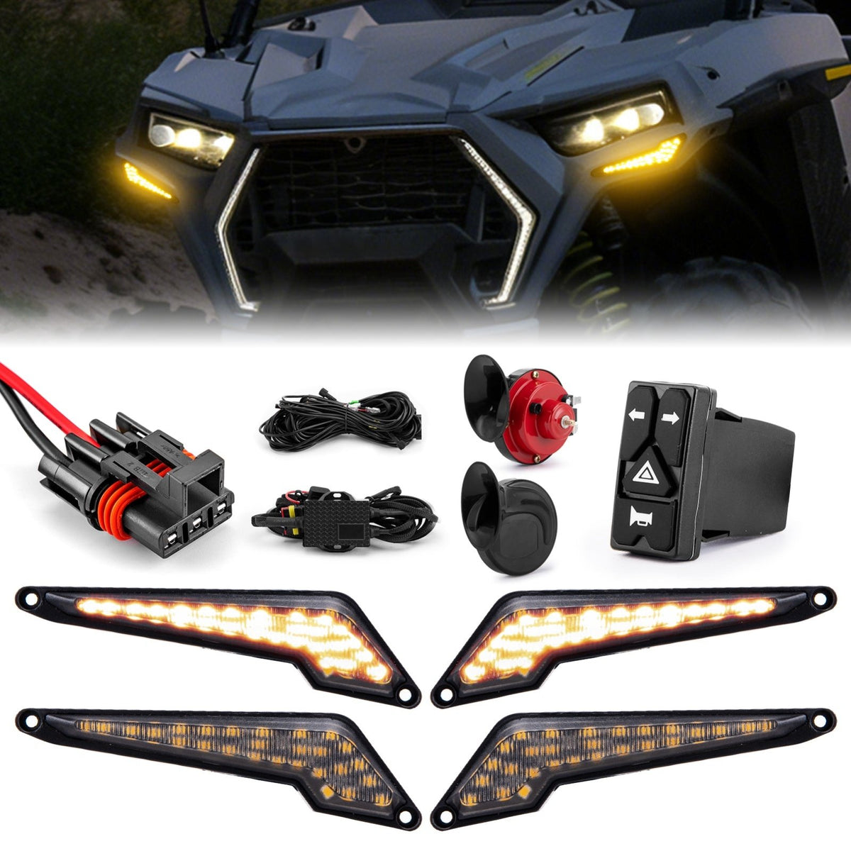 Street Legal Turn Signal & Horn Kit For Polaris Ranger, General, RZR & Honda ATV/UTV – 12V Plug-Play