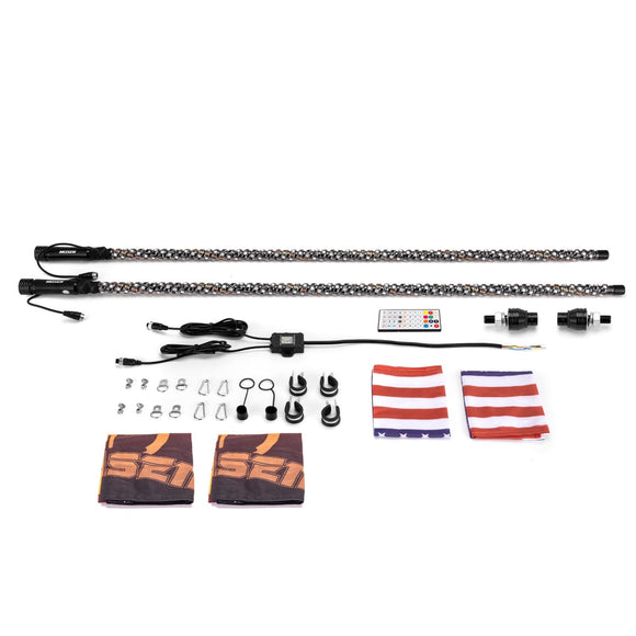 UTV ATV 2Pcs 4FT LED Spiral RGB Whip Lights Chasing Lighted Antenna Whips | RF Remote Controller & APP - WeiSen - 80204012