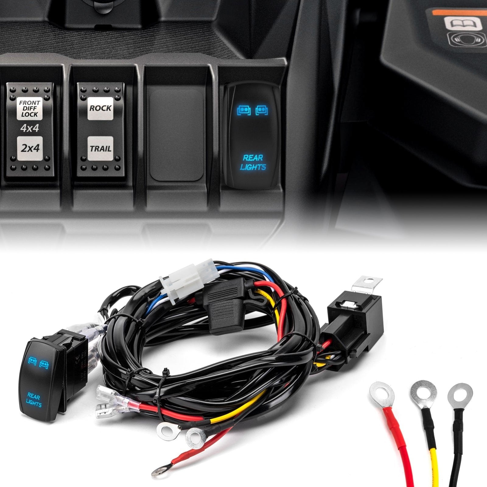 UTV Key On Rear Light Wiring Harness Kit for Polaris RZR Ranger General Can Am Maverick R/R Max - Weisen