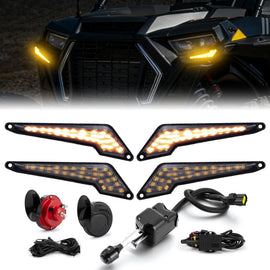 UTV Universal Turn Signal and Horn Kit for Polaris Can - Am Honda Kawasaki Yamaha, 4 Amber LED Lights with Lever Switch - WeiSen - 80202009