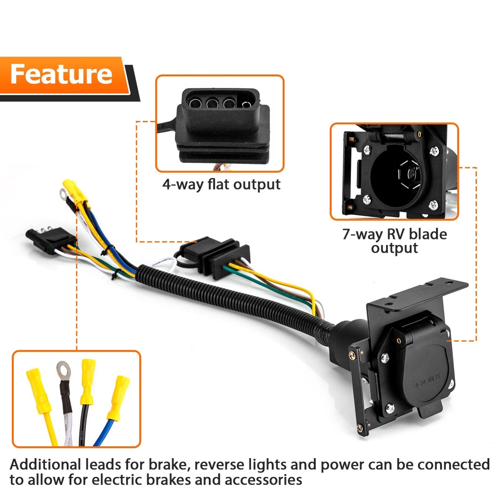 Vehicle - Side 4 - Way Flat to 7 - Way RV Blade and 4 - Way Flat Female End Trailer Wiring Adapter - Weisen