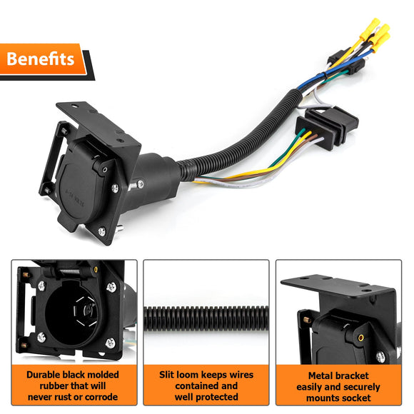 Vehicle - Side 4 - Way Flat to 7 - Way RV Blade and 4 - Way Flat Female End Trailer Wiring Adapter - WeiSen - 70206041